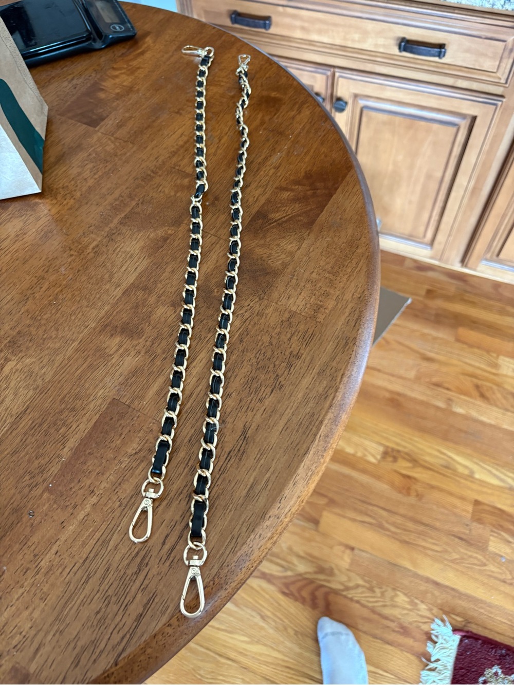 Gold Chain bag Strap with Black Inset — Women Accessories
